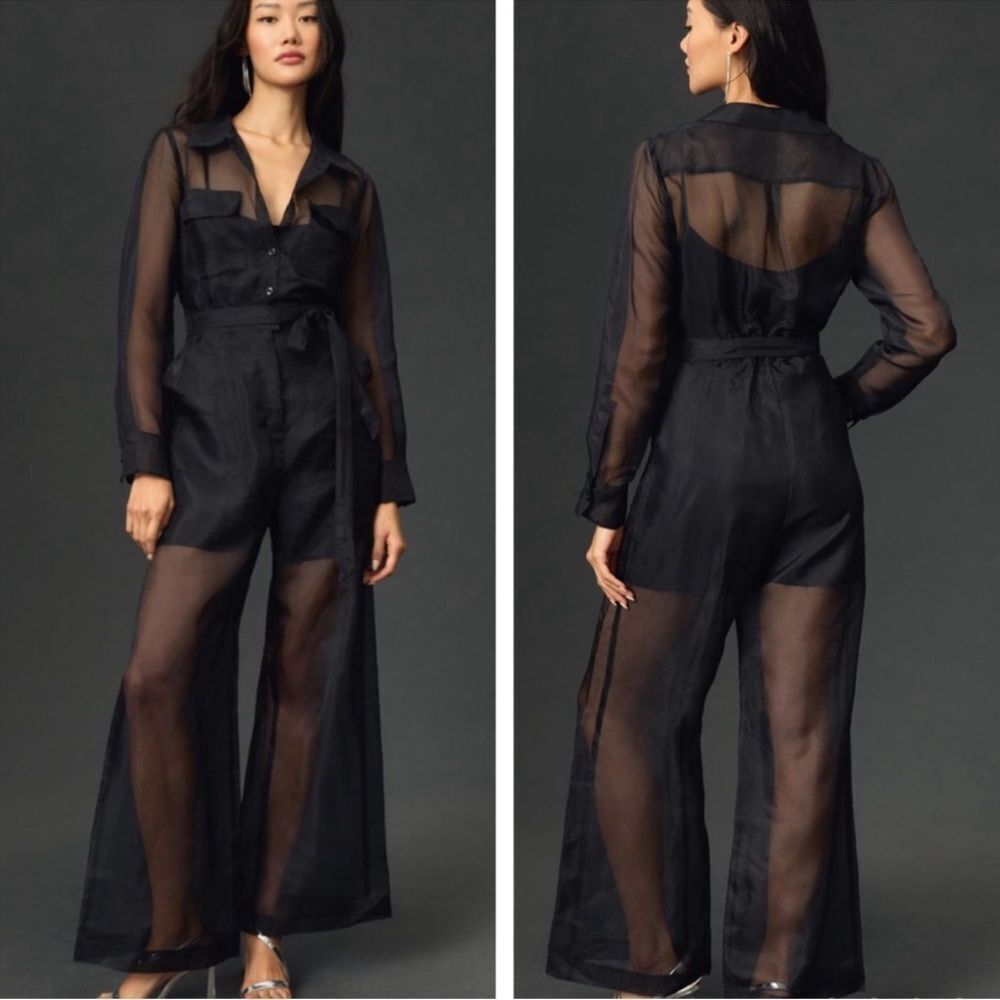 Anthropologie Sheer Utility Black Jumpsuit size 2 - Picture 1 of 14